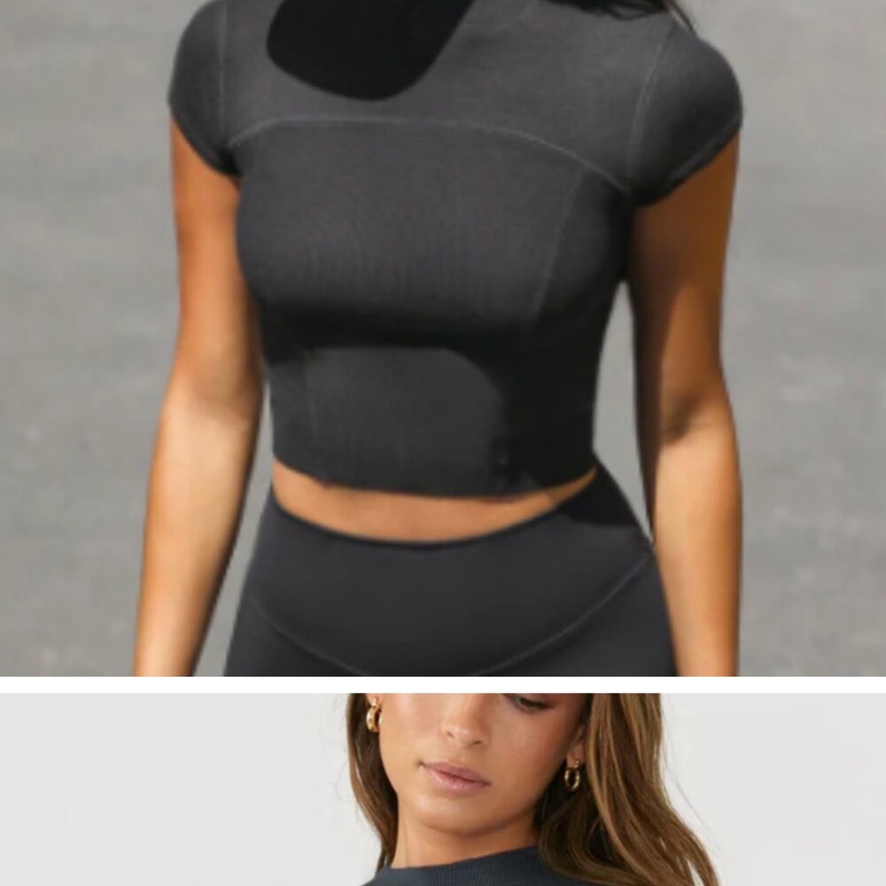 Black Mock Neck Cap Sleeve Fitted Crop Top